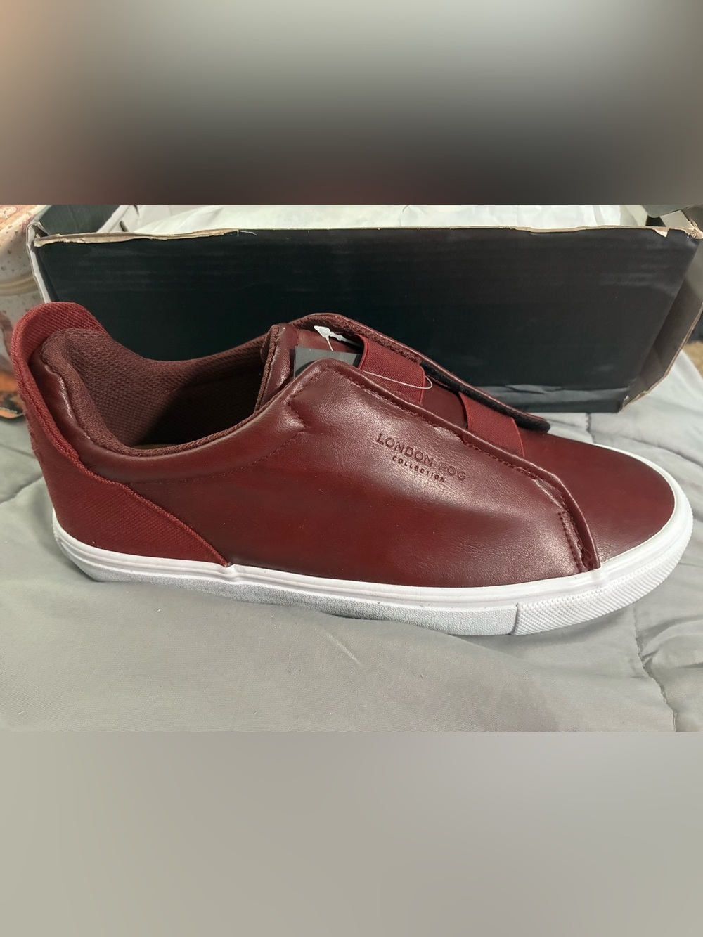 London Fog Men's Burgundy Slip-On Trainer with White Sole